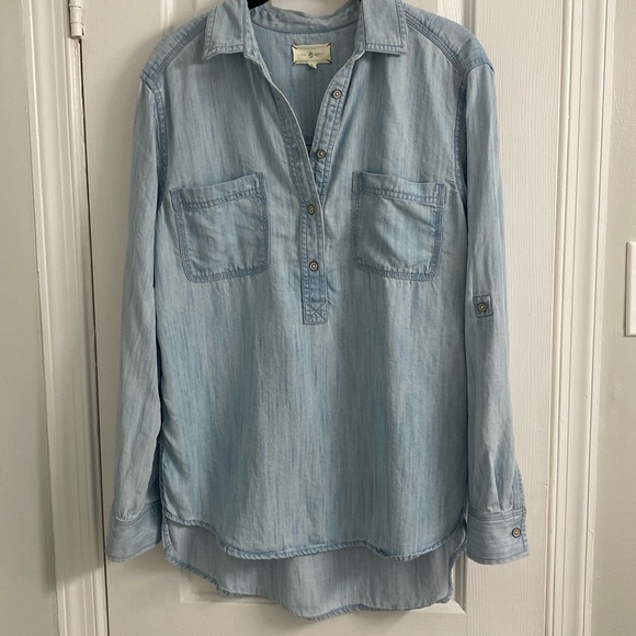 Half-button chambray blouse - Picture 1 of 9